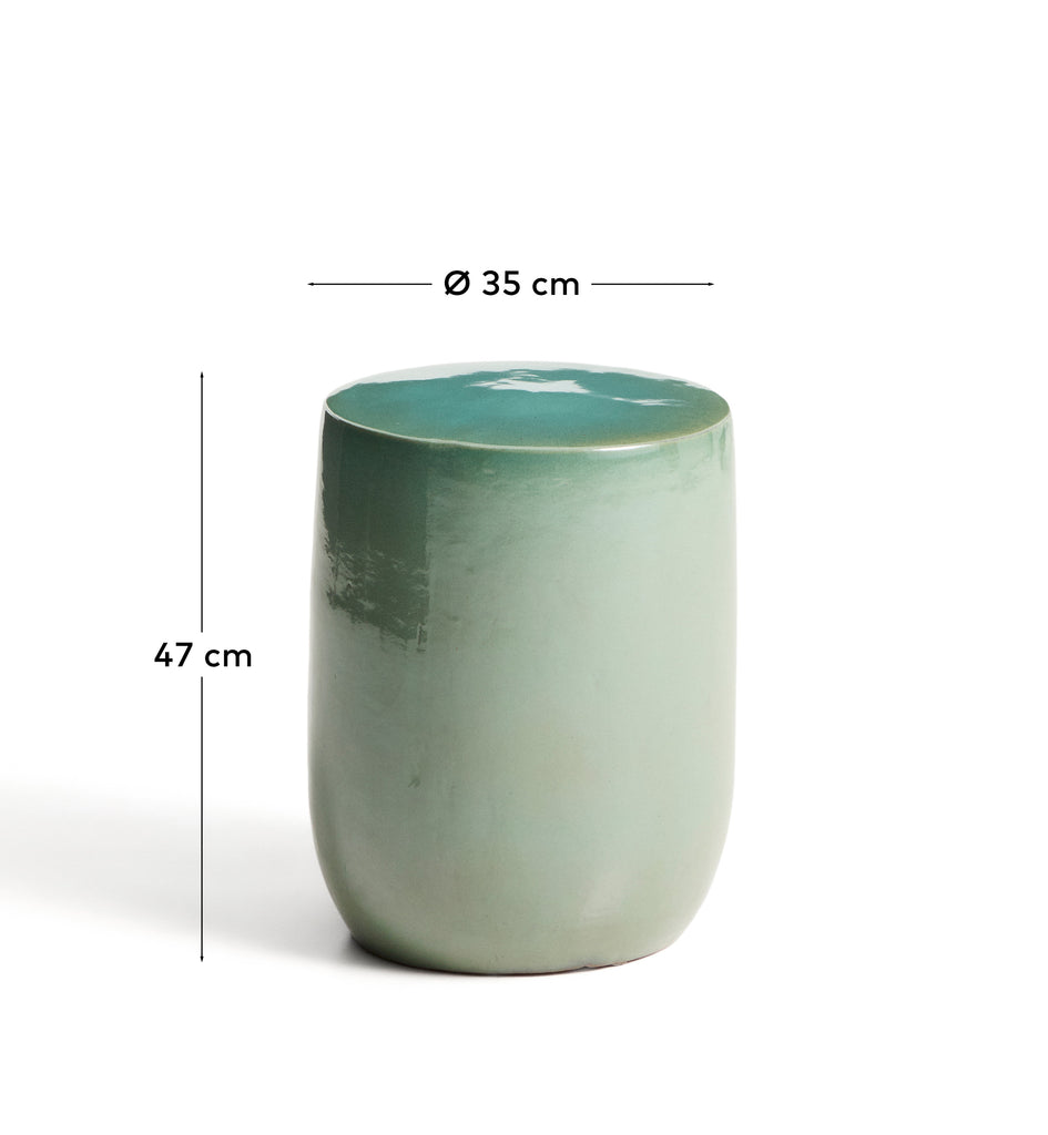 Mesquida outdoor side table in ceramic with glazed turquoise finish Ø 35cm