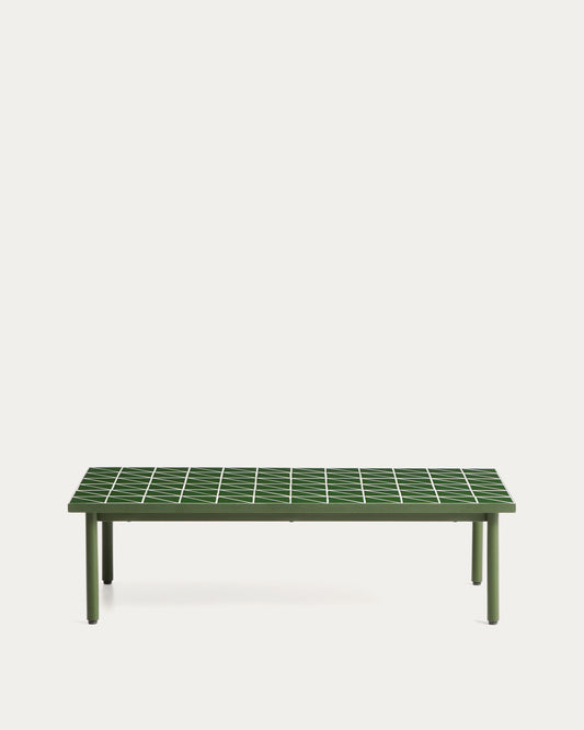 Maurina coffee table in green galvanised steel with green tiles 122 x 61 cm