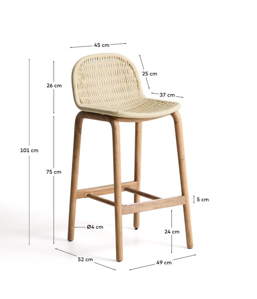 Alipa stool in FSC 100% solid acacia wood and ecru rope cord 75 cm
