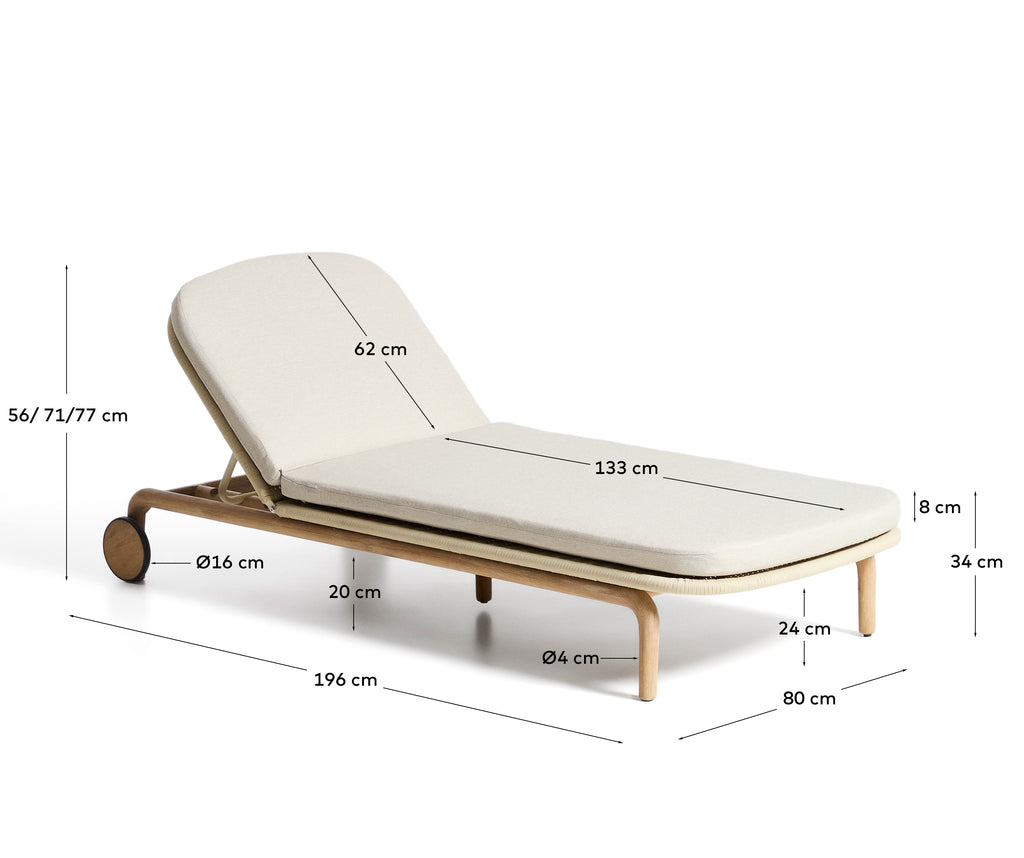 Alipa sun lounger in FSC 100% solid acacia wood and ecru rope cord
