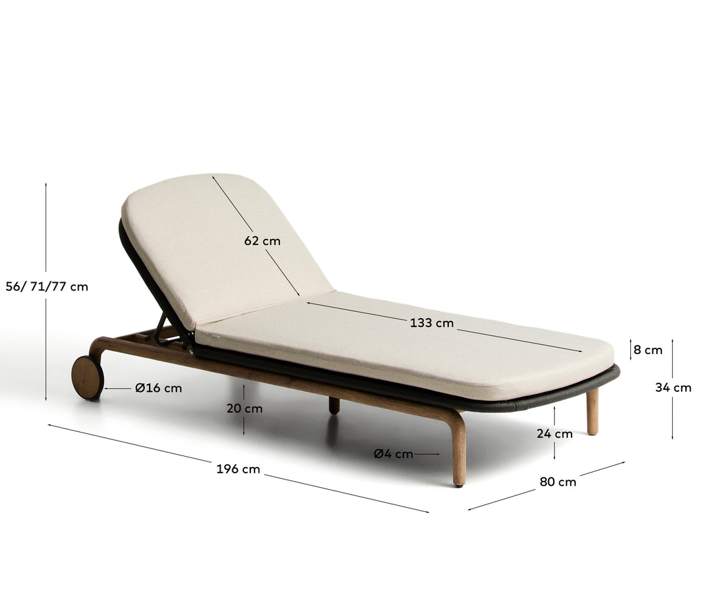 Alipa sun lounger in FSC 100% solid acacia wood and dark grey rope cord