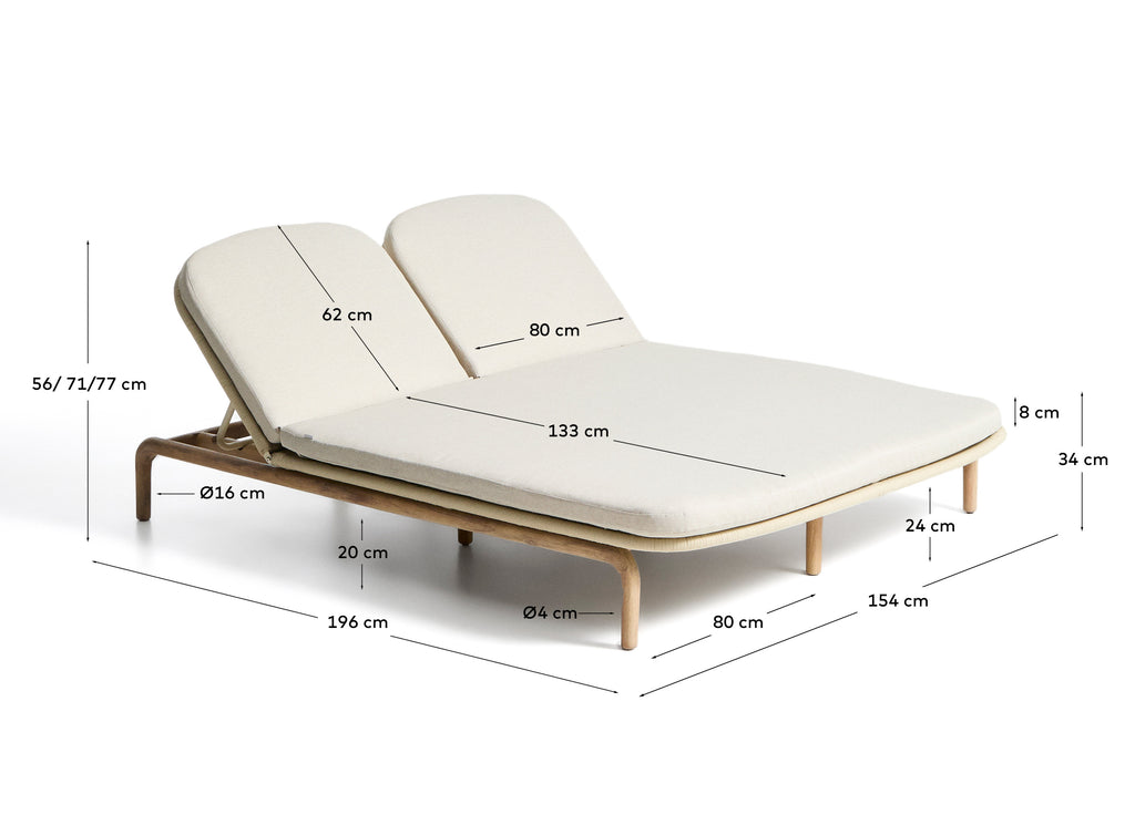 Alipa double sun lounger in FSC 100% solid acacia wood and ecru rope cord