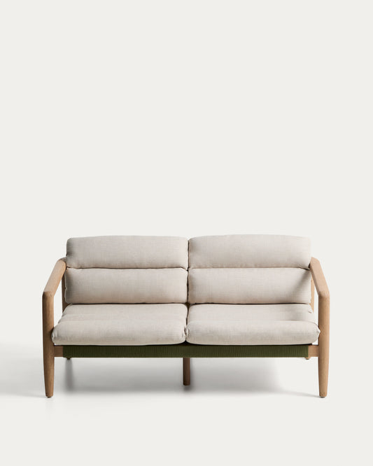 Menfi 2-seater sofa in solid acacia wood and green rope cord 136 cm FSC 100%