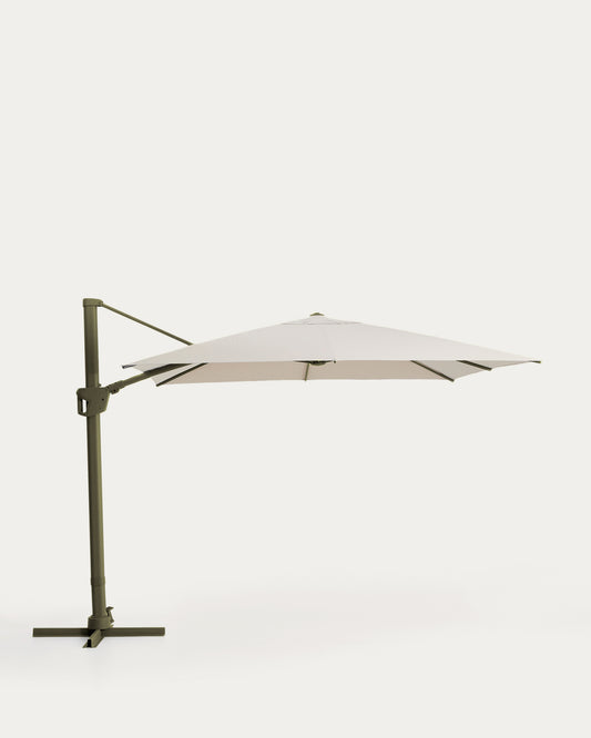 Noli beige cantilever parasol with green aluminium structure 300 x 300cm