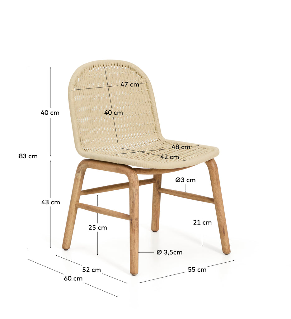 Alipa chair in FSC 100% solid acacia wood and ecru rope cord