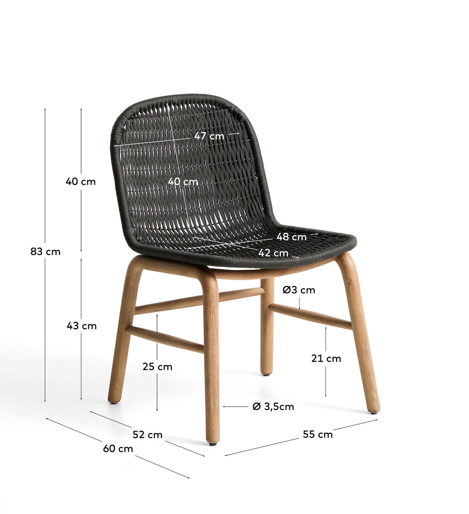 Alipa chair in FSC 100% solid acacia wood and dark grey rope cord