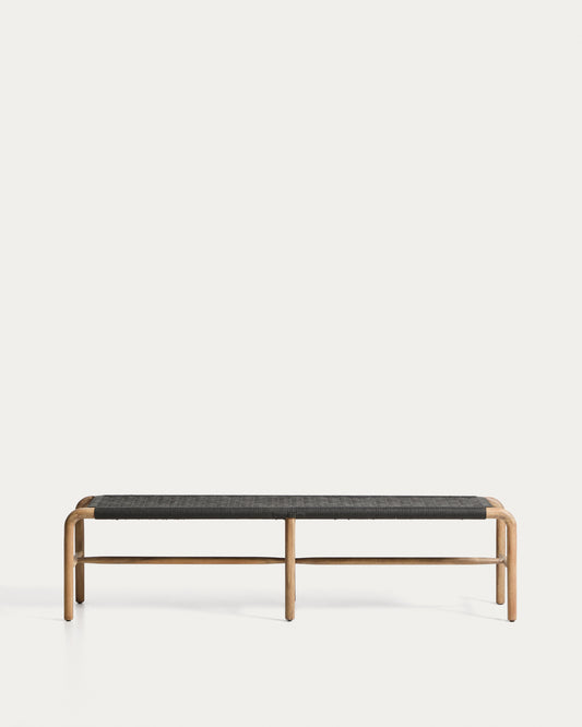 Alipa bench in FSC 100% solid acacia wood and dark grey rope cord 180 cm