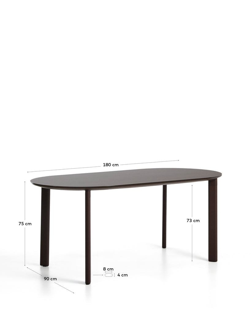 Erice oval table in aluminium and brown tempered glass 180 x 90 cm