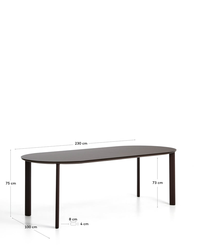 Erice oval table in aluminium and brown tempered glass 230 x 100 cm