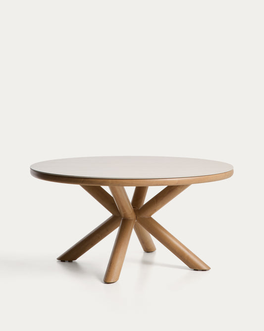Mirtia outdoor table in wood-effect aluminium and ecru sintered stone Ø 148cm