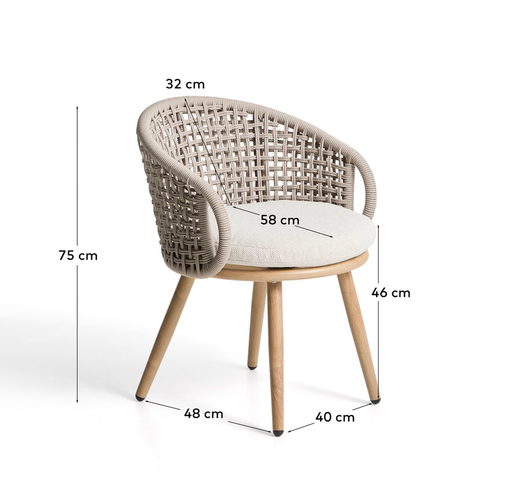 Lidario outdoor chair in wood-effect aluminium and taupe synthetic rope cord