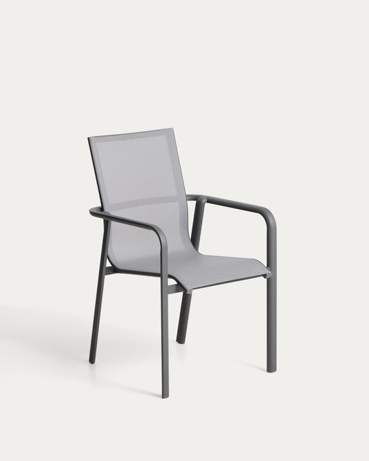 Canea stackable outdoor chair in grey texteline and graphite aluminium