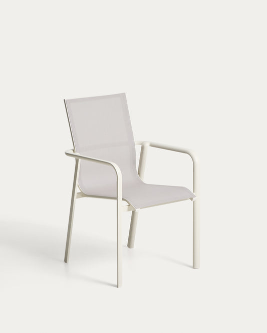 Canea stackable outdoor chair in beige texteline and ecru aluminium