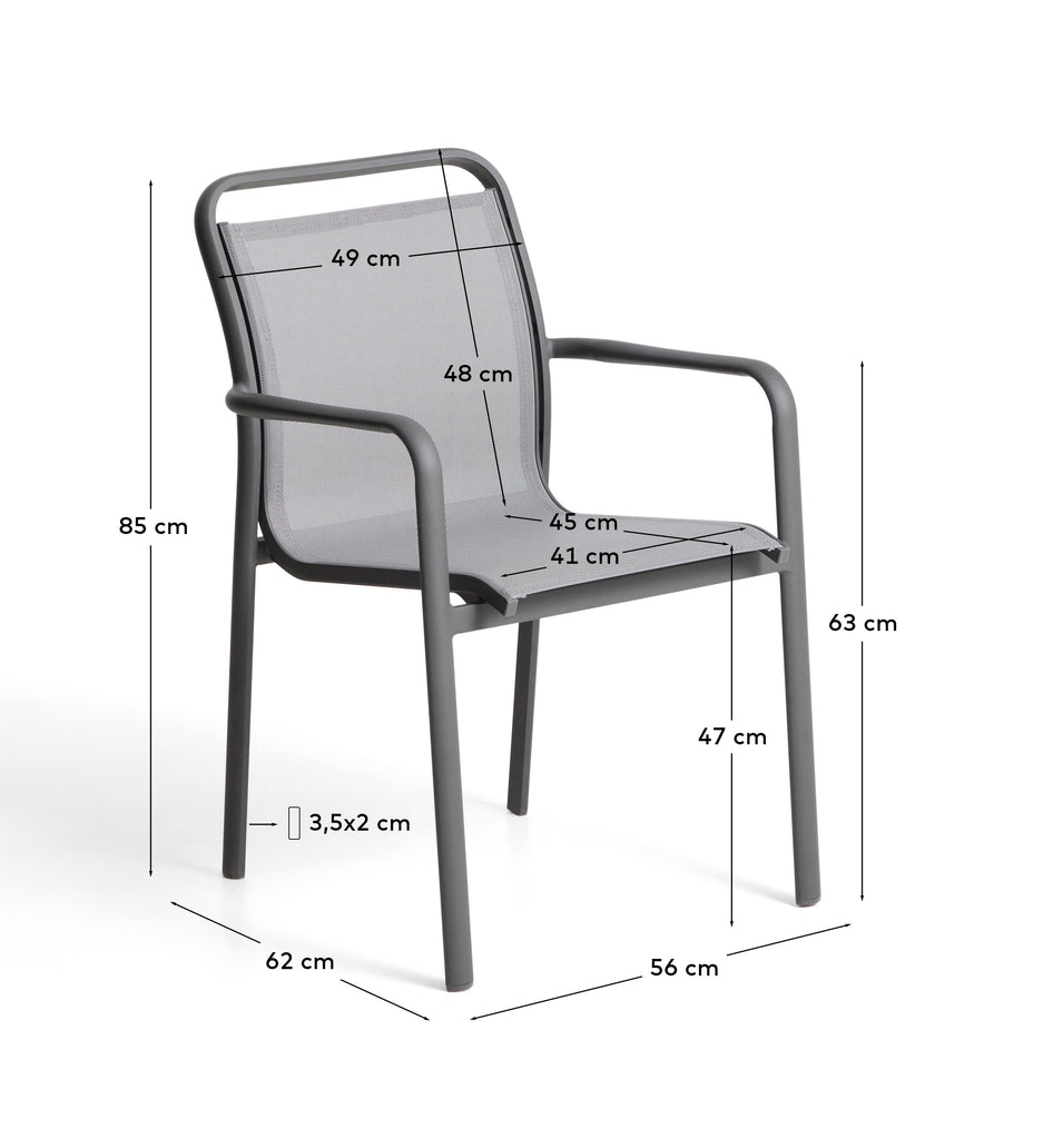 Luri stackable outdoor chair in graphite aluminium and grey texteline