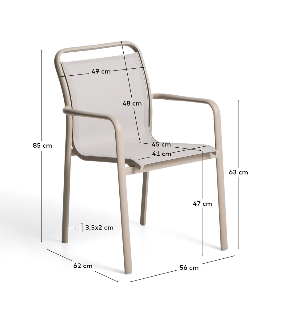 Luri stackable outdoor chair in taupe aluminium and beige texteline