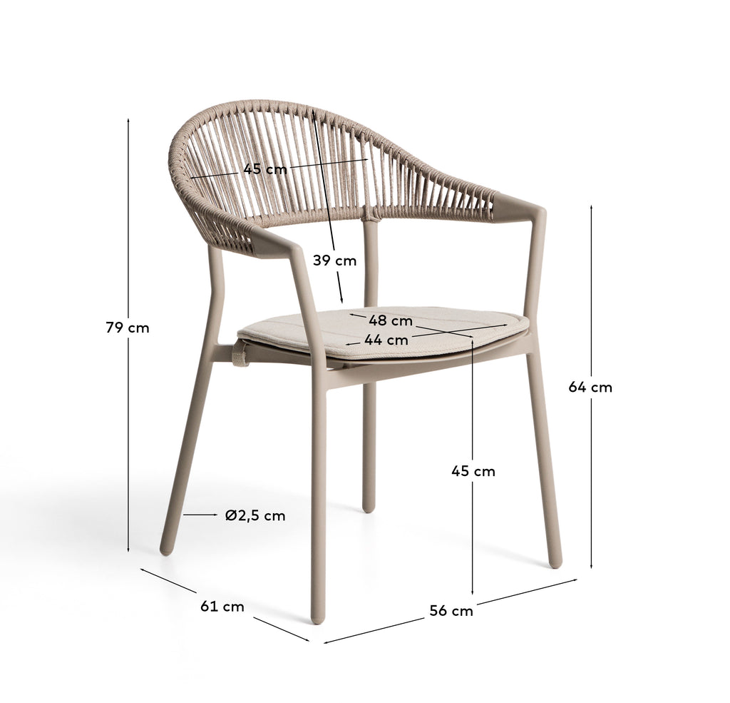 Alimia stackable outdoor chair in taupe aluminium with brown synthetic rope