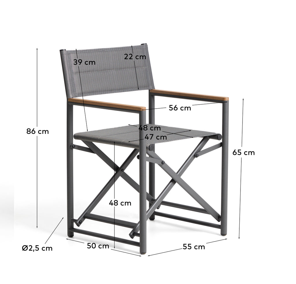 Tisno outdoor folding chair in graphite aluminium and grey texteline