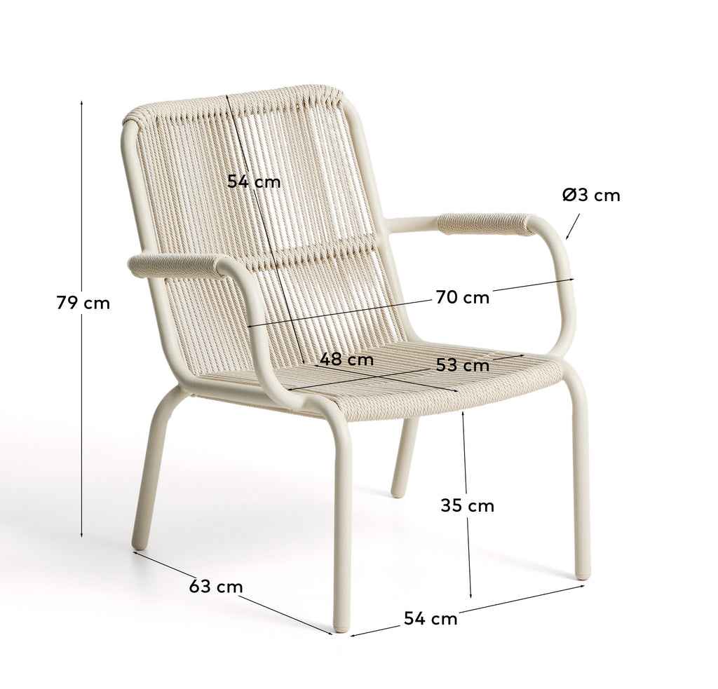 Salis stackable armchair in ecru aluminium and ecru synthetic rope cord