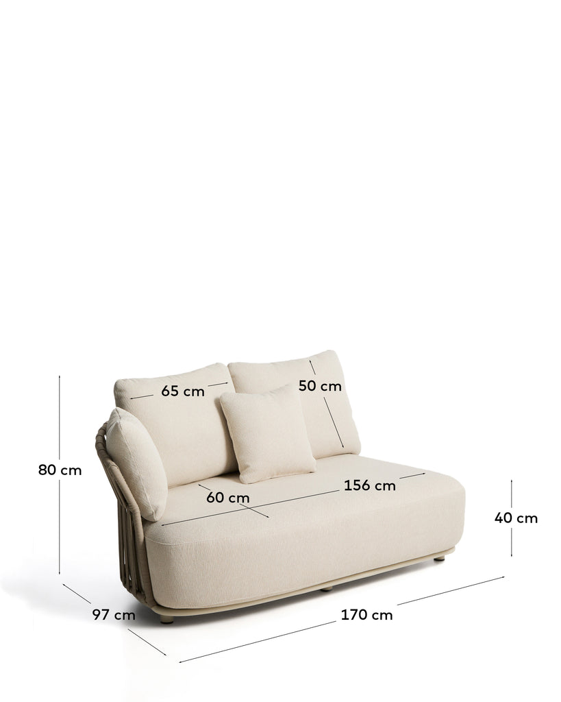 Osani 2-seater sofa in ecru aluminium and taupe rope 170 cm