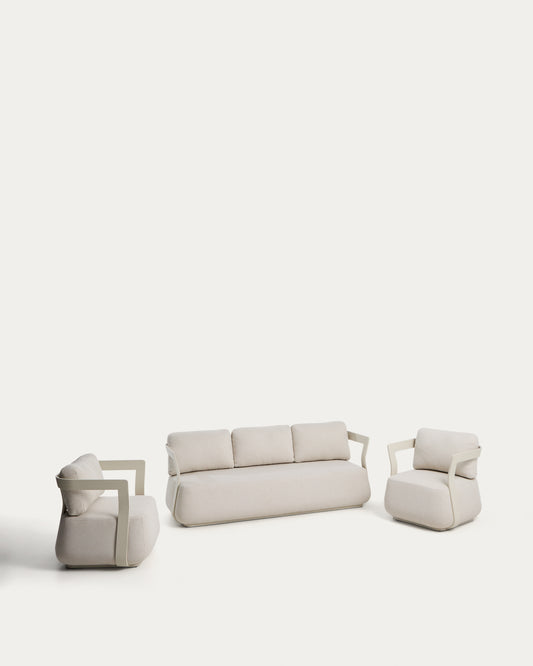 Tamaris set with 3-seater sofa and 2 armchairs in ecru aluminium