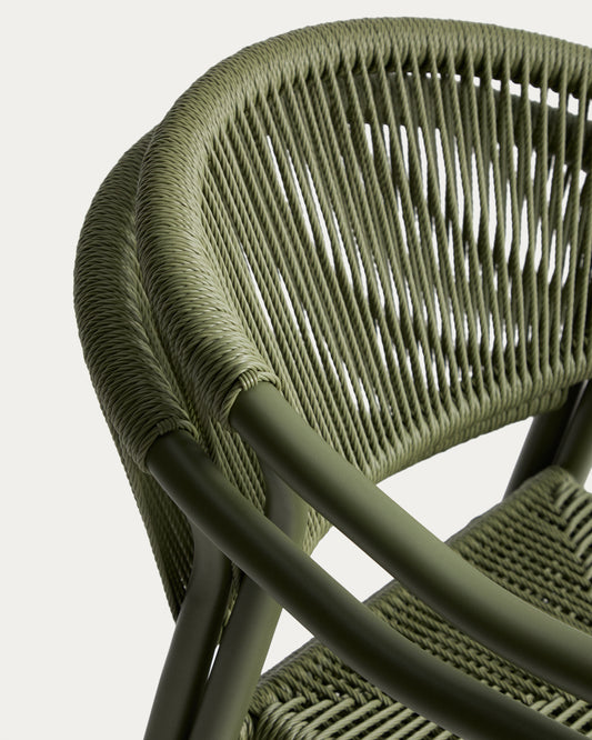 Set with Brela aluminium extendable table and 6 Livadia stackable chairs in green aluminium and synthetic rope cord 205(287) x 100cm
