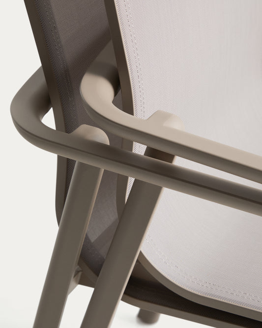 Set with Brela extendable table in taupe aluminium and 6 stackable Canea chairs in taupe aluminium and beige texteline 205(287)x100 cm