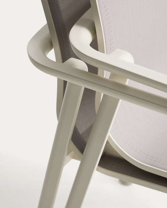 Set with Brela extendable table in ecru aluminium and 6 stackable Canea chairs in ecru aluminium and beige texteline 205(287)x100 cm