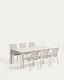 Set with Brela extendable table in ecru aluminium and 6 stackable Canea chairs in ecru aluminium and beige texteline 205(287)x100 cm