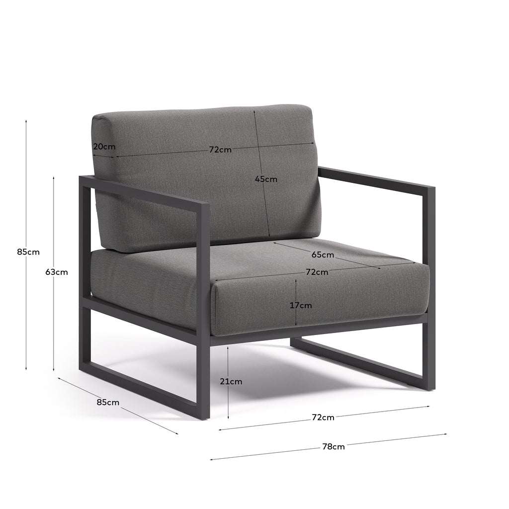 Comova 100% outdoor armchair in dark grey and black aluminium
