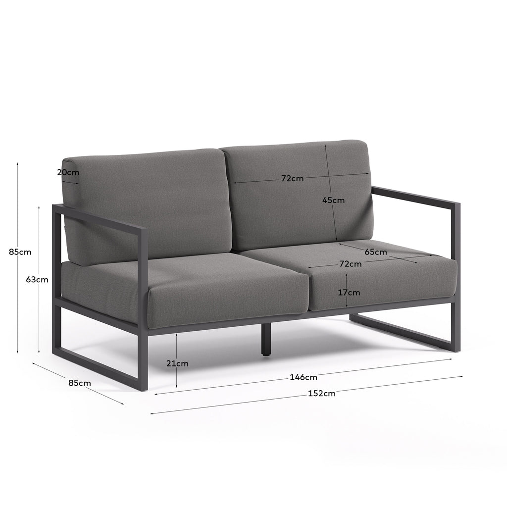 Comova 100% outdoor 2-seater sofa in dark grey and black aluminium, 150 cm
