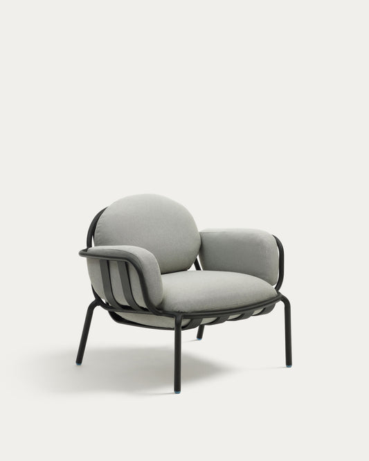 Joncols outdoor armchair in aluminium with grey painted finish and grey cushions