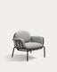 Joncols outdoor armchair in aluminium with grey painted finish and grey cushions