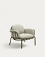 Joncols outdoor armchair in aluminium with green painted finish and beige cushions