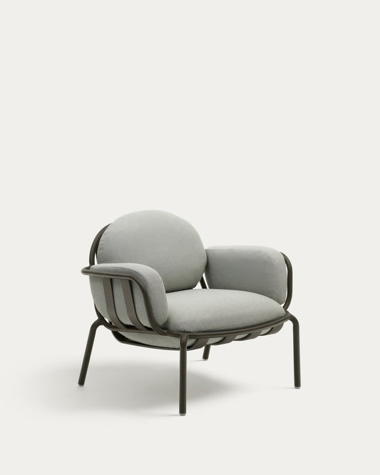 Joncols outdoor armchair in aluminium with grey painted finish and grey cushions