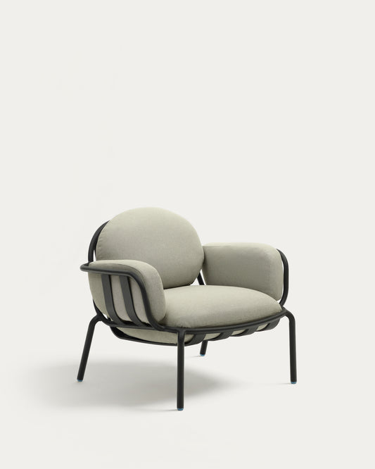Joncols outdoor armchair in aluminium with grey painted finish and beige cushions