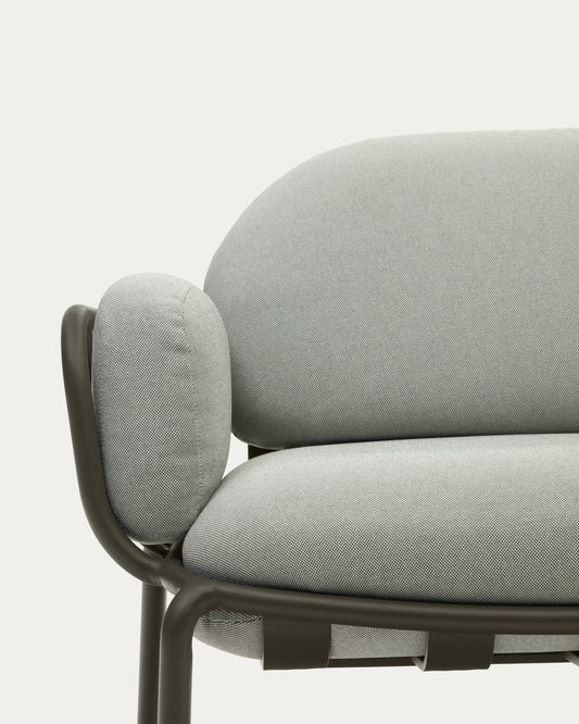Joncols outdoor 2-seater sofa in aluminium with green painted finish and grey cushions 164cm