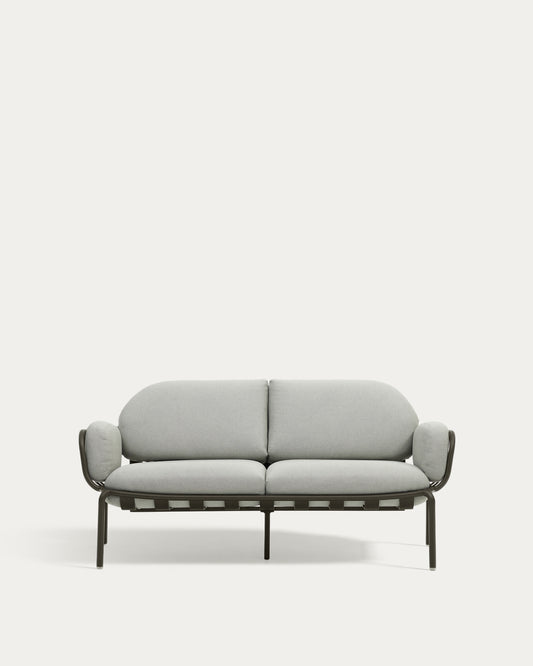 Joncols outdoor 2-seater sofa in aluminium with green painted finish and grey cushions 164cm