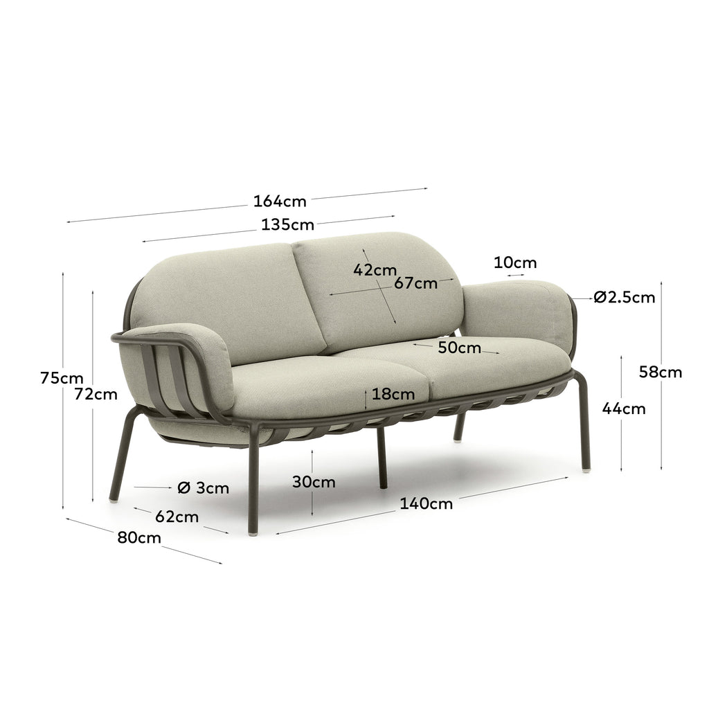 Joncols outdoor 2-seater sofa with beige upholstery and aluminium with grey painted finish 164cm