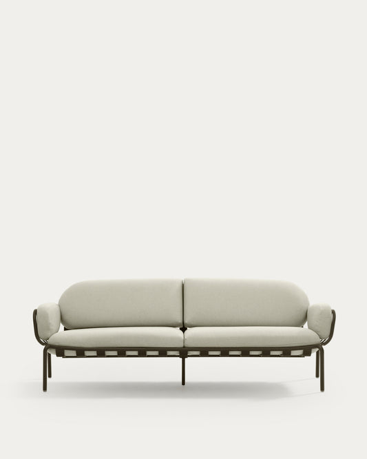Joncols outdoor 3-seater sofa in aluminium with green painted finish and beige cushions 224cm