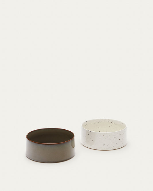 Dumbi set of 2 pet food and water bowls in white and brown Ø 14 cm