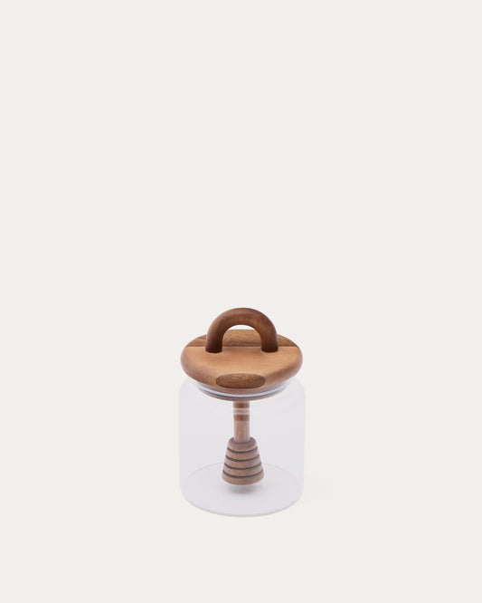 Nukha honey jar in glass and FSC 100% acacia wood
