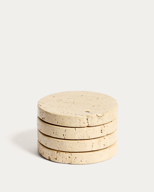 Zera set of 4 beige travertine coasters