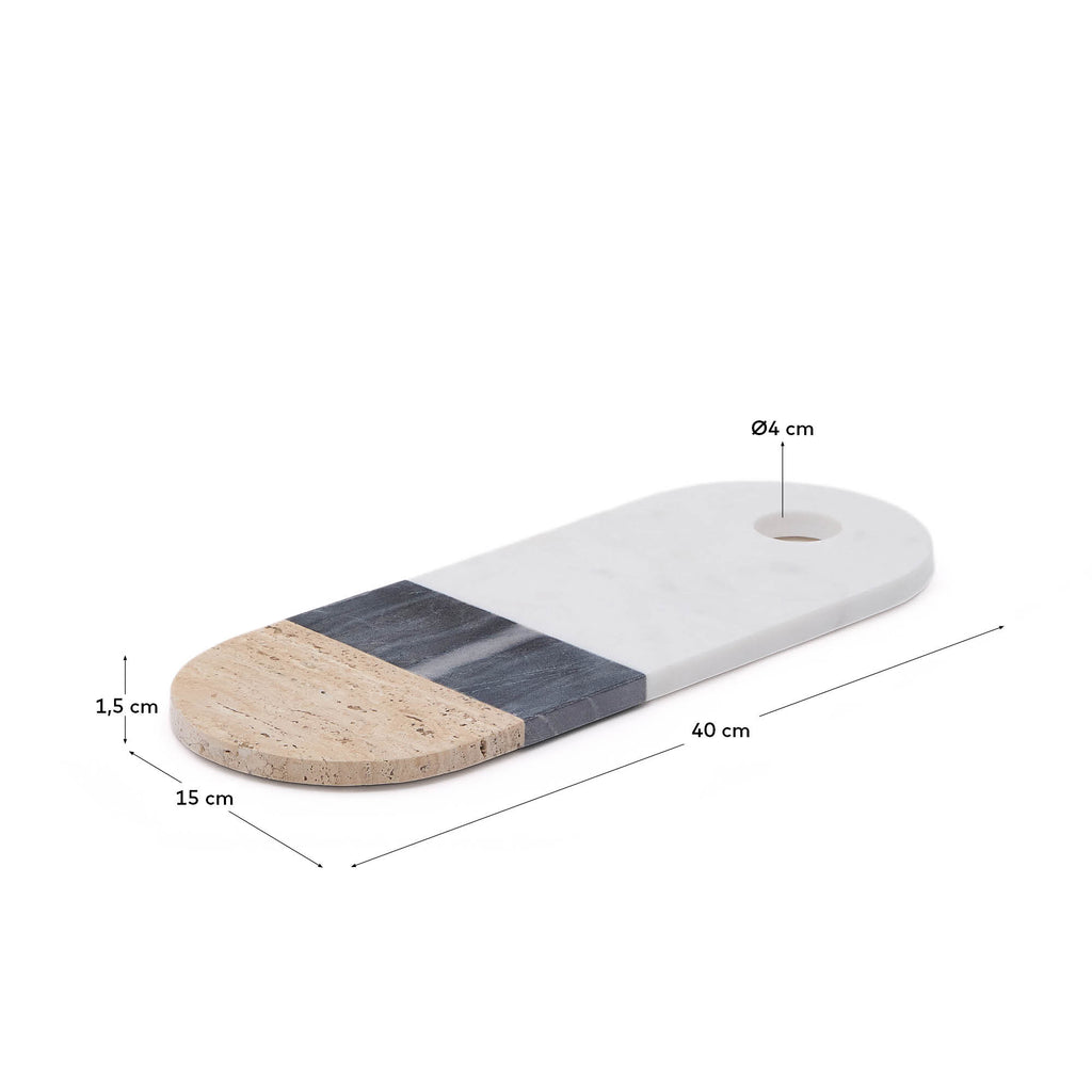 Nivol large serving board in white and black marble and travertine