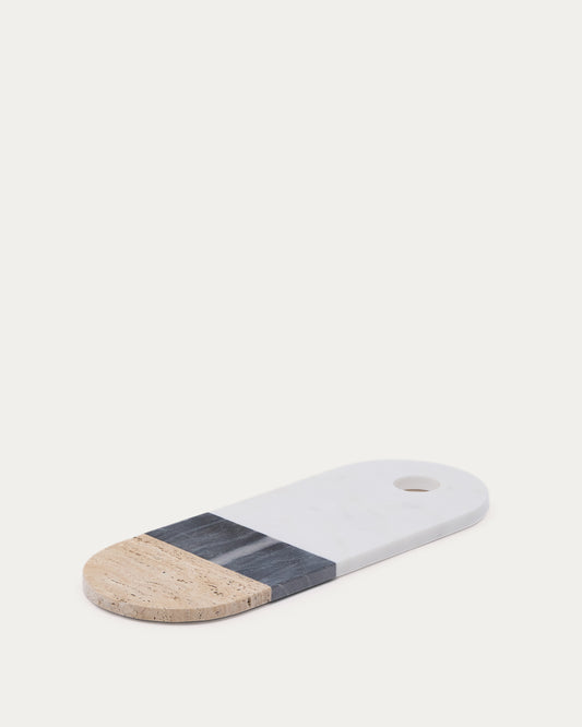 Nivol large serving board in white and black marble and travertine