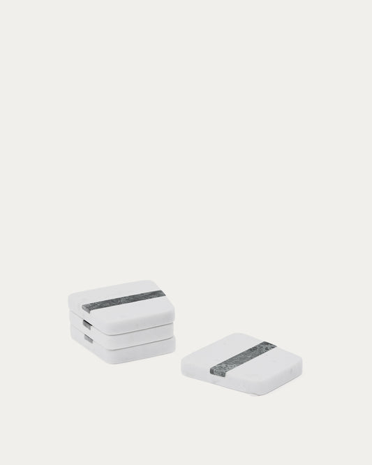 Nira set of 4 white and grey marble coasters