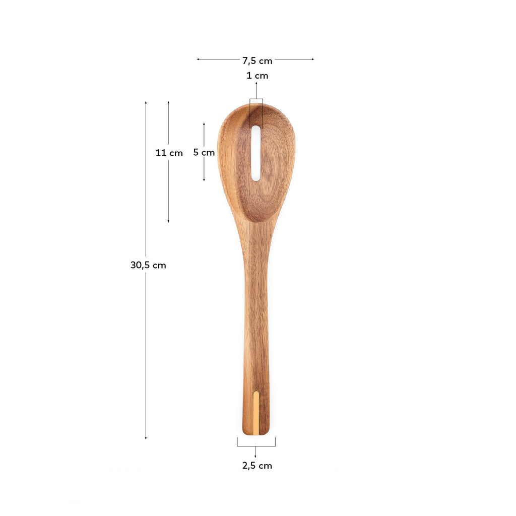 Zairin spoon with a hole in FSC 100% acacia wood and metal