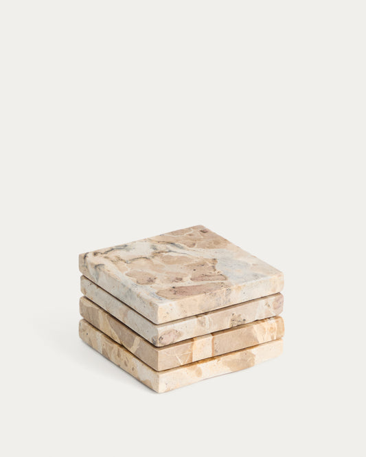 Set of 4 beige Malder marble coasters