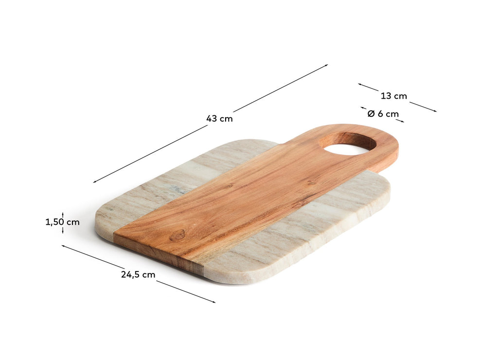 Nuvir serving board in beige marble and solid acacia wood