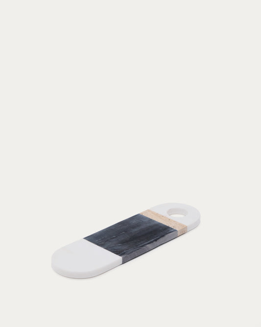 Nivol small serving board in black and white marble and travertine