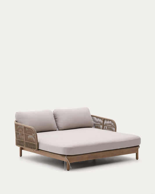 Catalina double sun lounger in beige rope cord and FSC 100% solid acacia wood